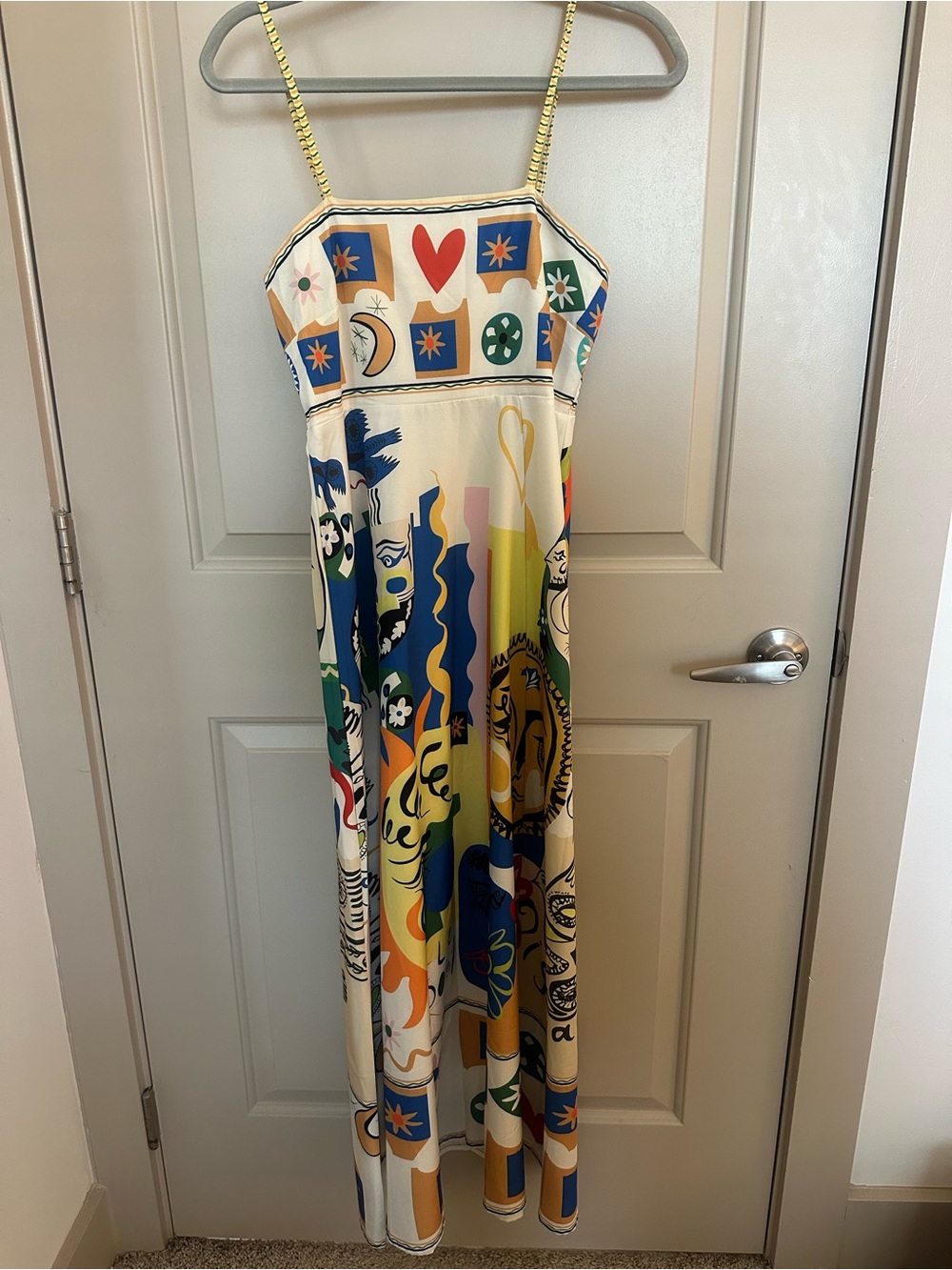 Cream Multicolor Graphic Maxi Dress